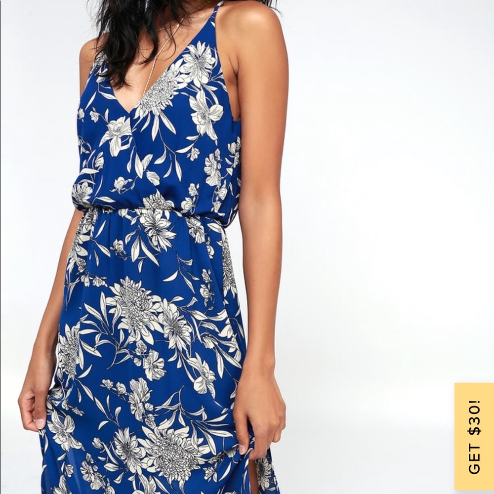 Along the Waterway Blue Floral Midi Dress